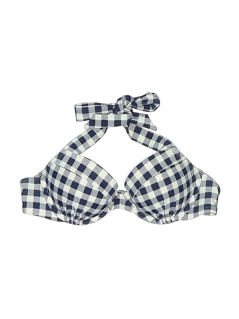 Pre-owned Aerie Swimsuit Top Blue Checkered/gingham Pattern Swimwear