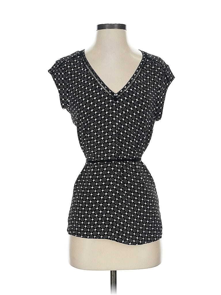 Pre-owned Dr2 Short Sleeve Top Black Polka Dots Pattern Sweetheart Neckline Tops