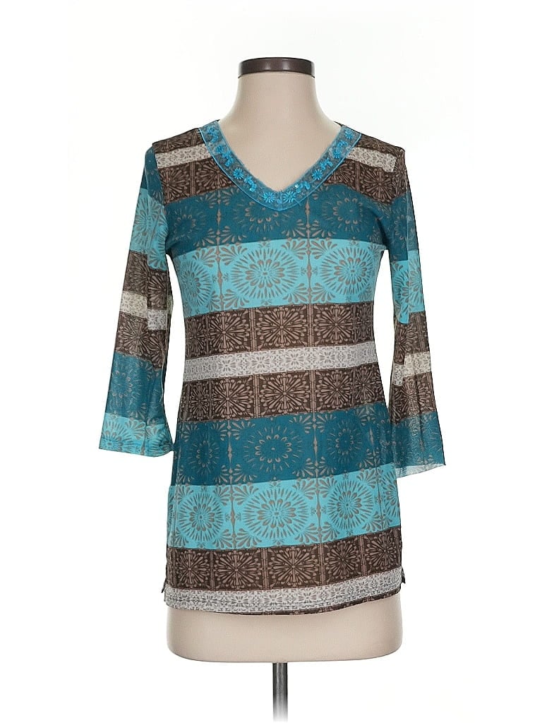 Pre-owned Christopher & Banks 3/4 Sleeve T-shirt In Blue