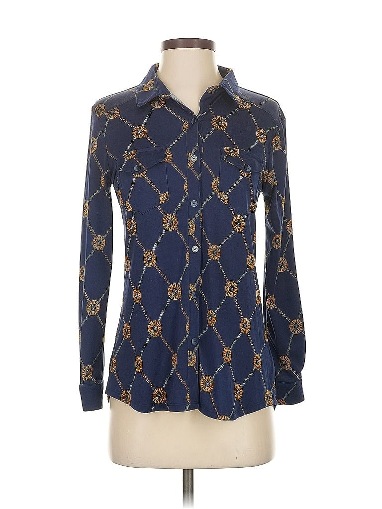 Pre-owned Dna Couture Long Sleeve Blouse In Blue