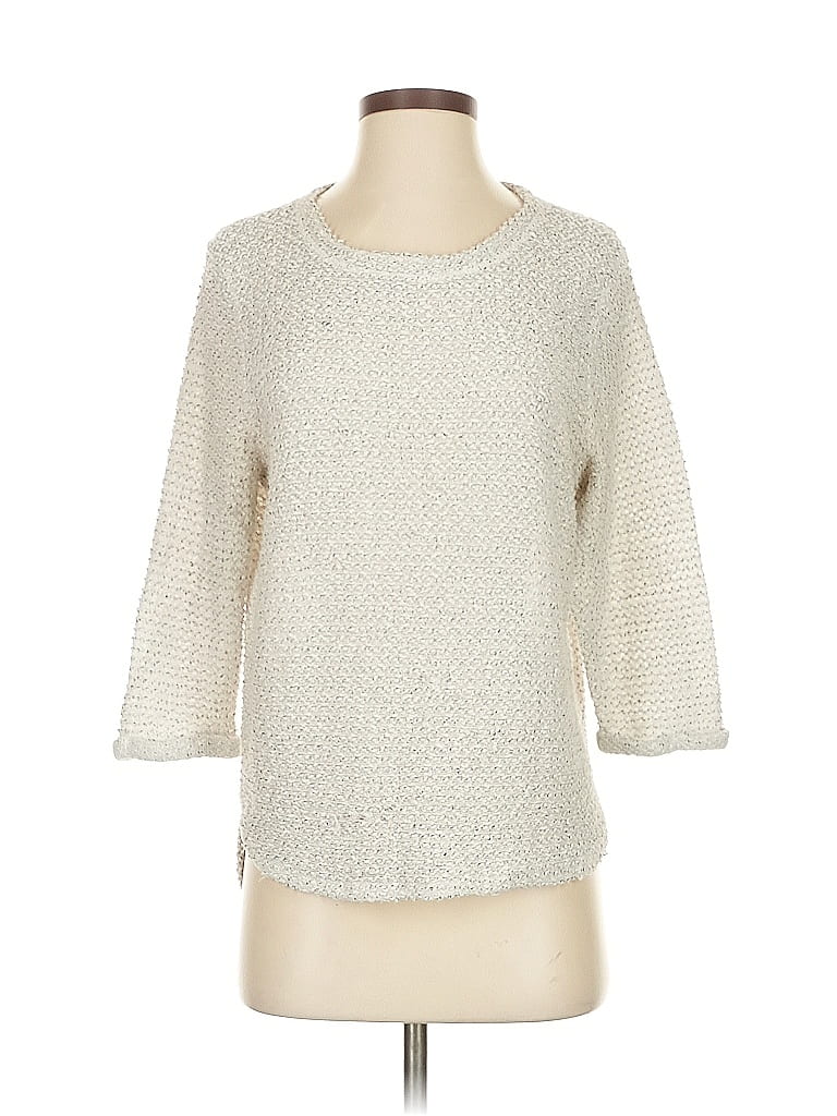 Pre-owned H&m 3/4 Sleeve Top Ivory Boatneck Tops In White