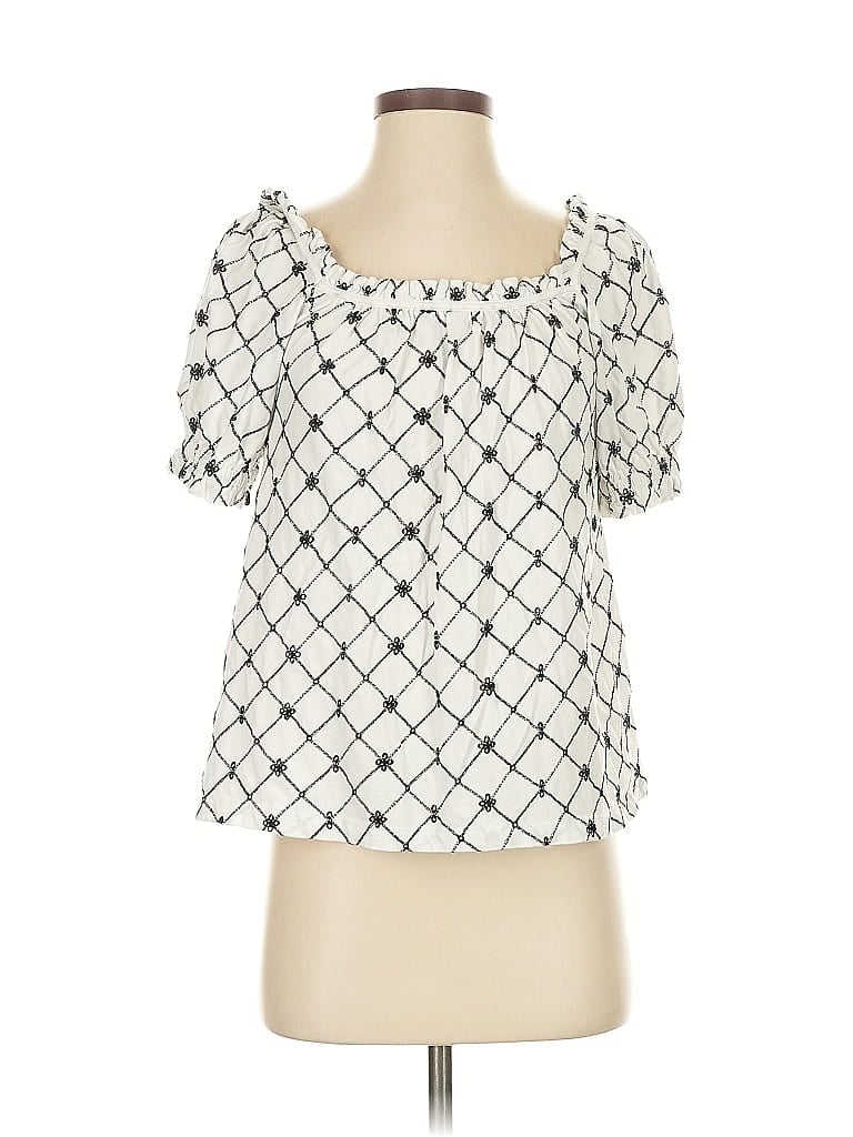 Pre-owned Ann Taylor Loft Short Sleeve Blouse In White