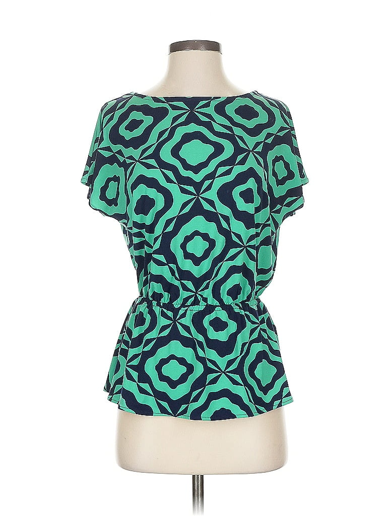 Pre-owned Tori Richard Short Sleeve Top Teal Square Neckline Tops In Blue