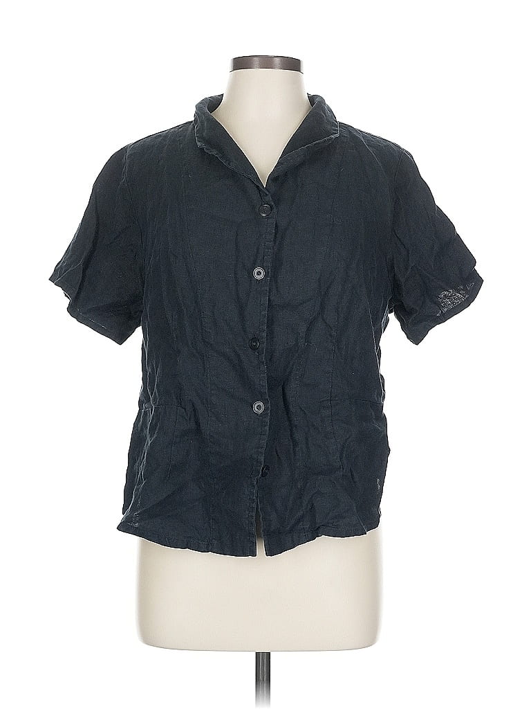 Pre-owned Flax Short Sleeve Button Down Shirt In Blue