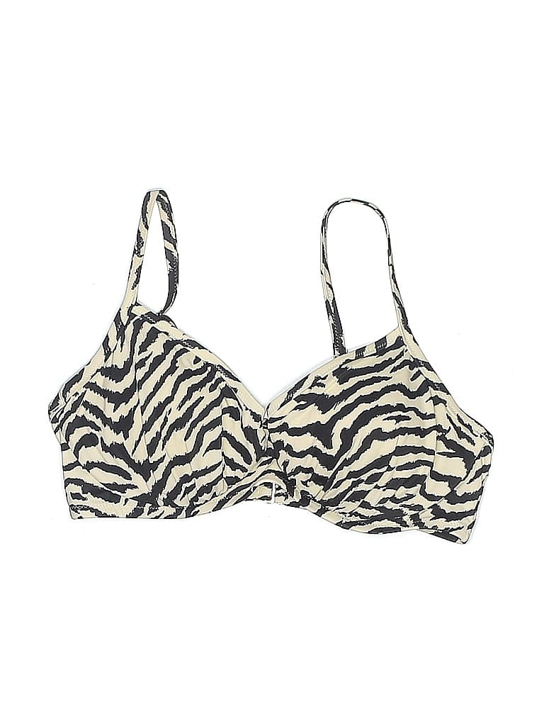 Pre-owned Shade & Shore Swimsuit Top Ivory Animal Print Pattern Swimwear In White