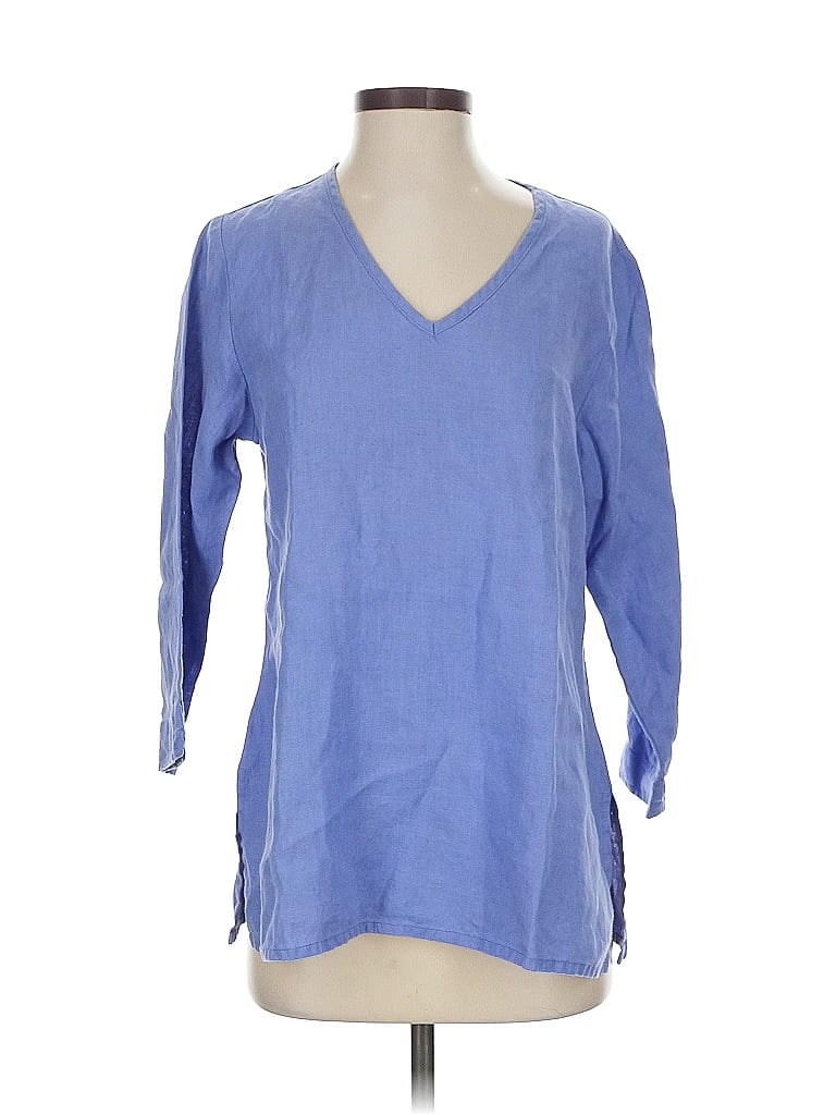Pre-owned Flax 3/4 Sleeve Blouse In Blue