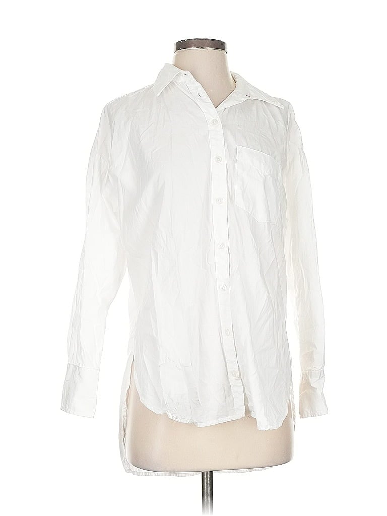 Pre-owned Maeve By Anthropologie Long Sleeve Button Down Shirt In White