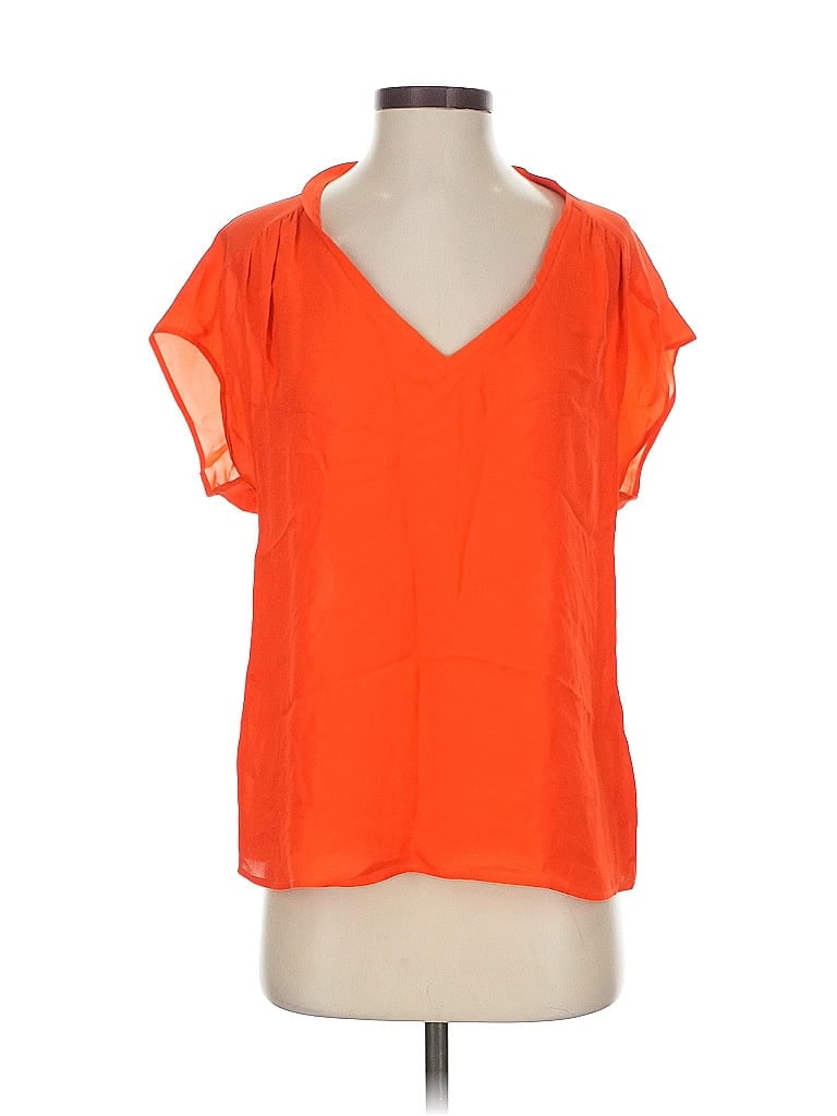 Pre-owned Joie Short Sleeve Silk Top Orange V Neck Tops