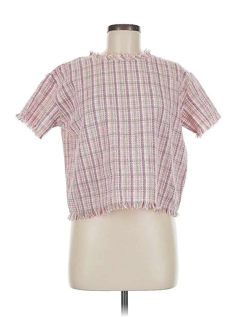 Pre-owned Lena Short Sleeve Top Pink Mock Neckline Tops