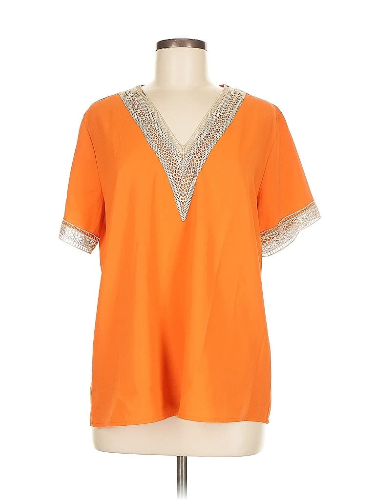 Click to view more detailed imagery on our partner's website Pre-owned Beyove Short Sleeve Top Orange V Neck Tops