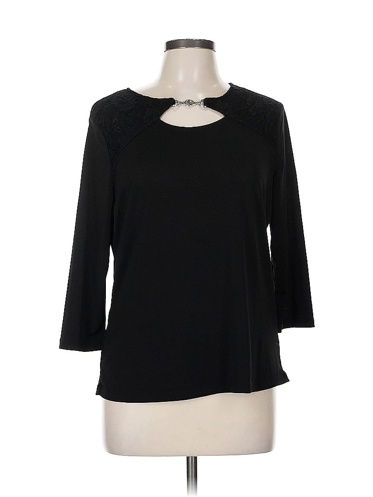 Pre-owned Adrienne Vittadini 3/4 Sleeve Top Black Keyhole Neckline Tops