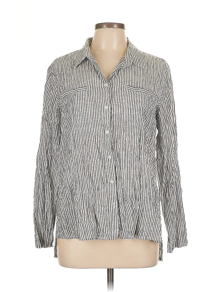 Pre-owned Jones New York Signature Long Sleeve Polo Shirt In Gray