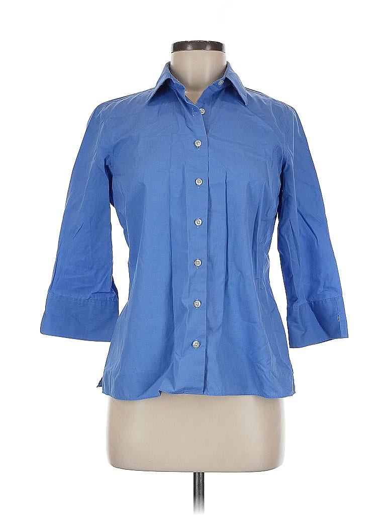 Click to view more detailed imagery on our partner's website Pre-owned Lands' End 3/4 Sleeve Button Down Shirt In Blue