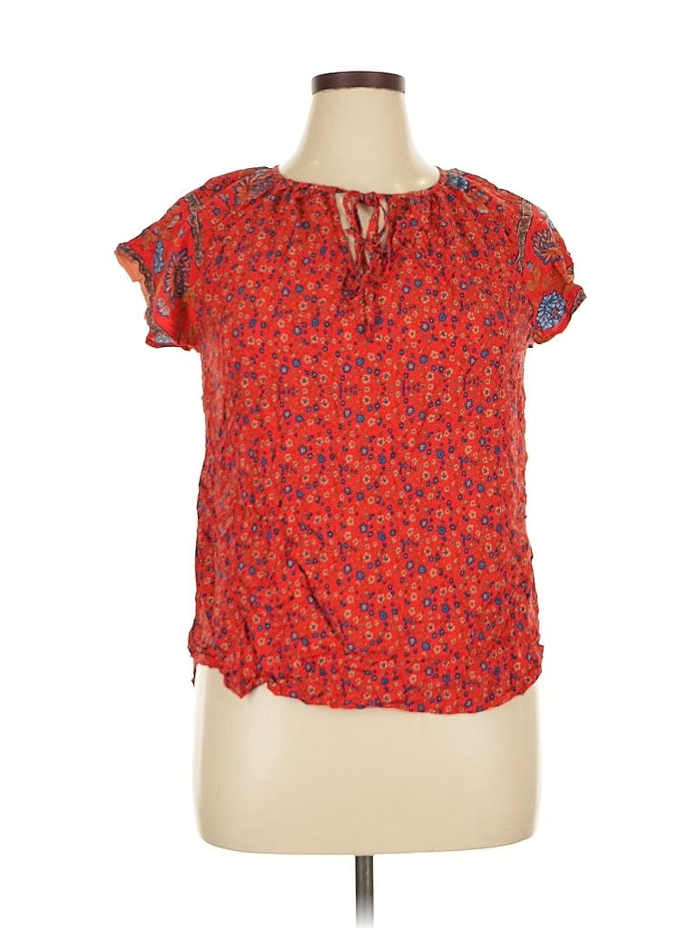 Pre-owned Shein Curve Short Sleeve Blouse In Red