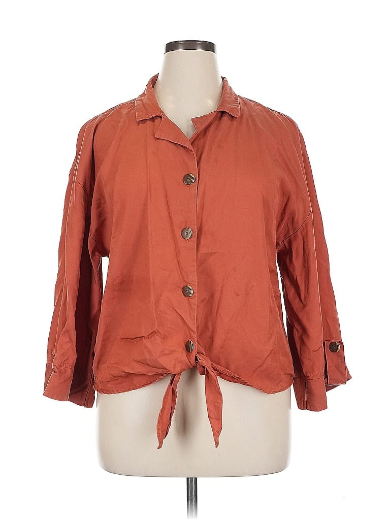 Pre-owned Marc New York Andrew Marc 3/4 Sleeve Button Down Shirt In Brown