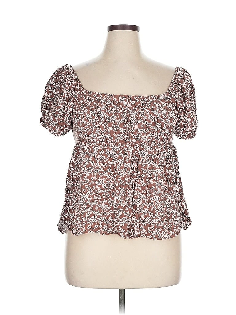 Pre-owned Assorted Brands Short Sleeve Blouse In Brown