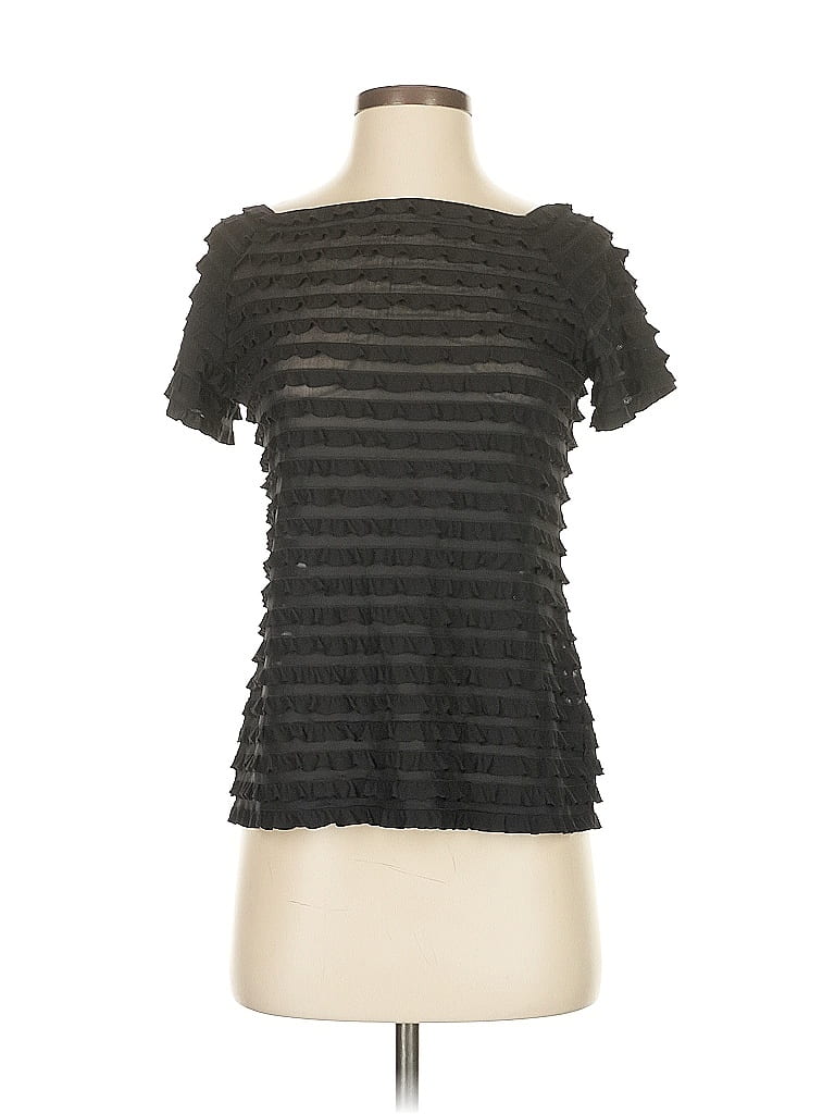 Pre-owned Ab Studio Short Sleeve Top Black Sweetheart Neckline Tops