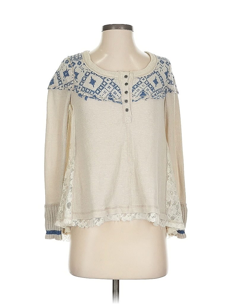 Pre-owned We The Free Long Sleeve Henley Shirt In White