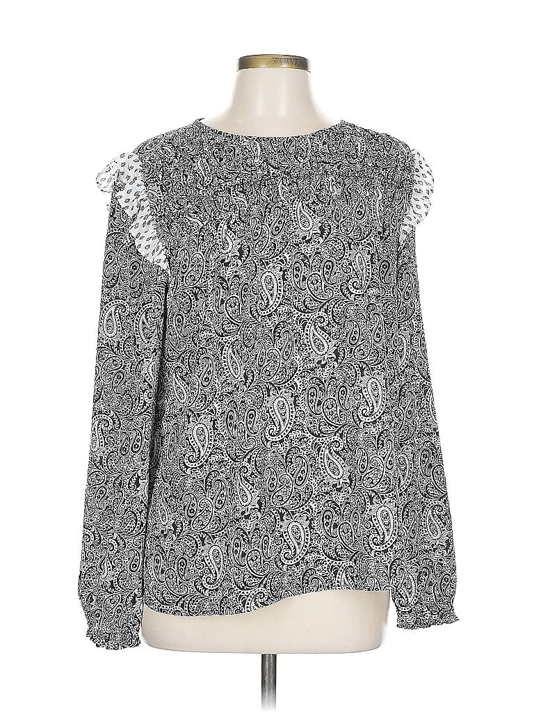 Pre-owned Ann Taylor Loft Outlet Long Sleeve Blouse In Silver