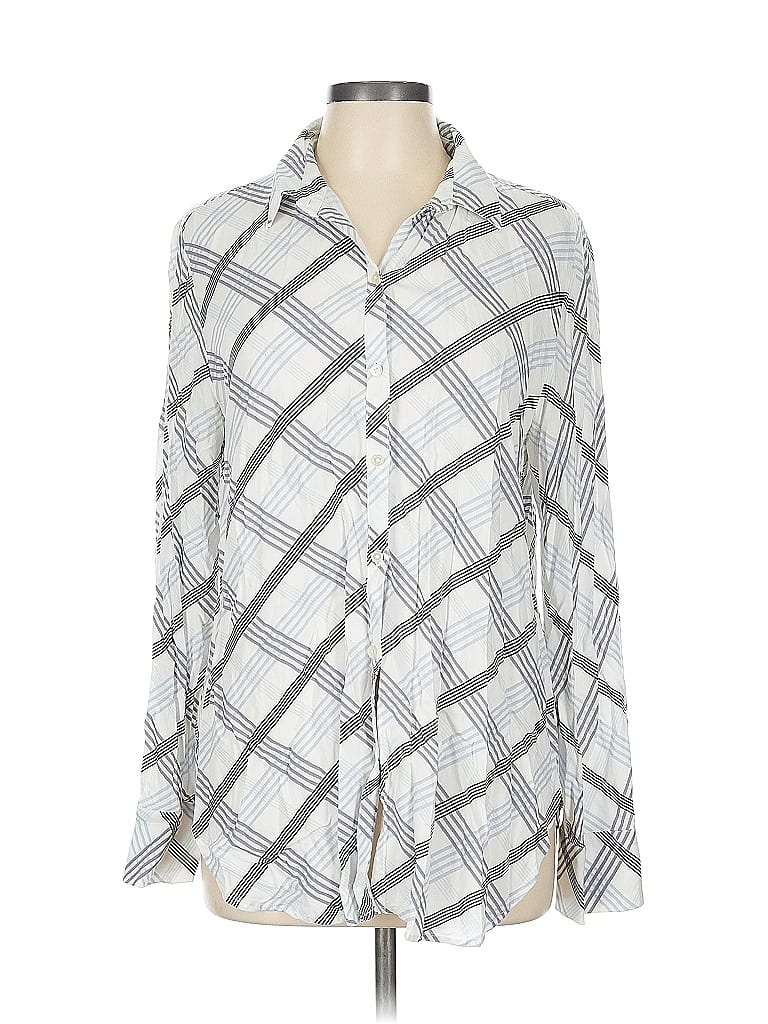 Pre-owned Ann Taylor Loft Long Sleeve Button Down Shirt In Silver