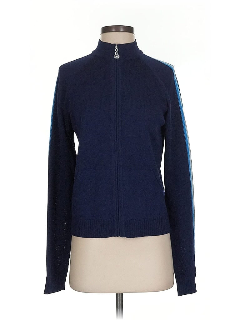 Pre-owned St John Wool Cardigan Sweater In Blue