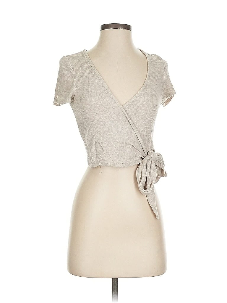 Pre-owned Project Social T Loves Urban Outfitters Short Sleeve Top Tan Plunge Neckline Tops In Brown