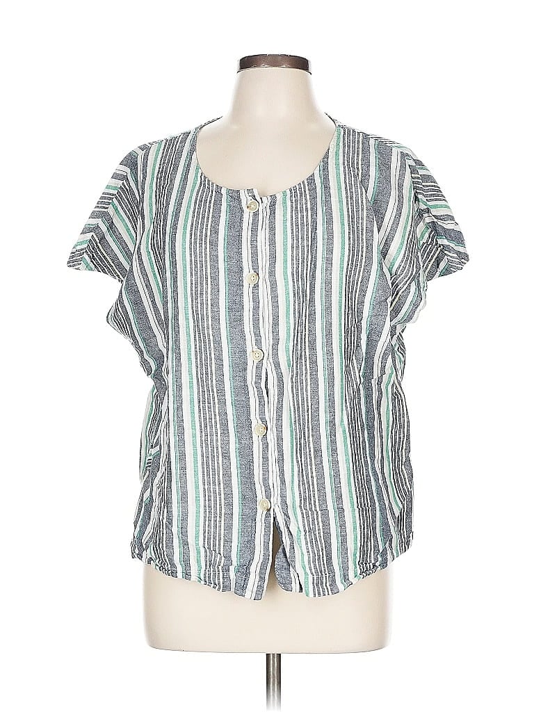 Pre-owned Liz Claiborne Short Sleeve Blouse In Green