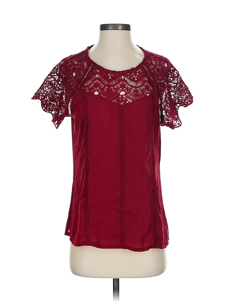 Pre-owned Blooming Jelly Short Sleeve Blouse In Burgundy