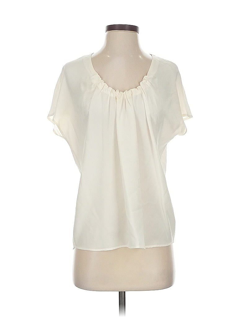 Pre-owned Joie Short Sleeve Silk Top Ivory Ruffles Neckline Tops In White