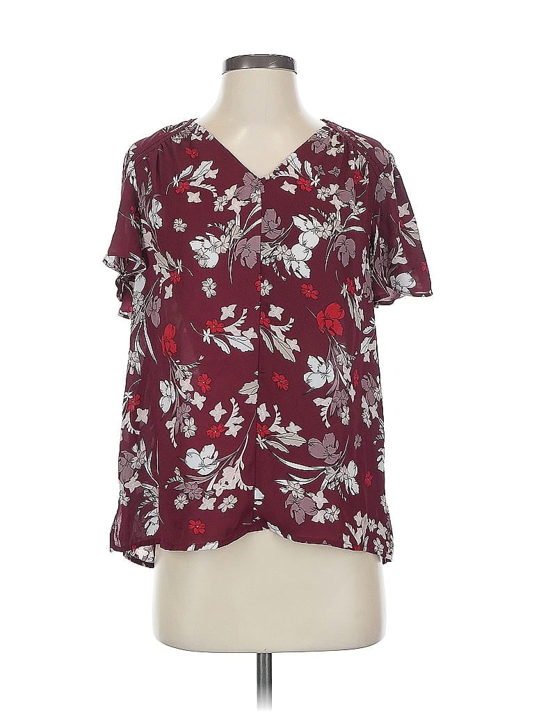 Pre-owned Liz Claiborne Short Sleeve Blouse In Burgundy