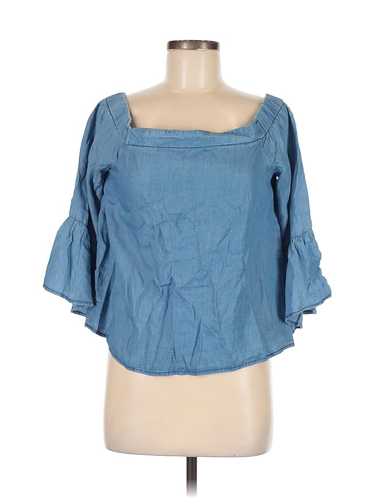 Pre-owned Iris 3/4 Sleeve Top Blue Square Neckline Tops