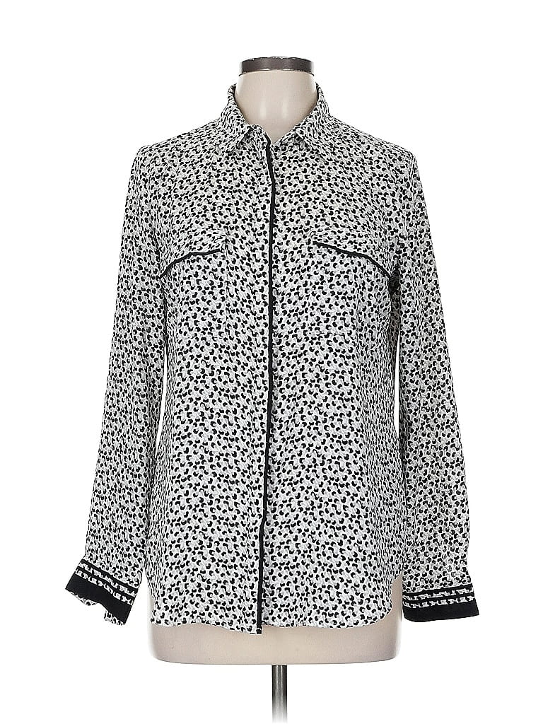 Pre-owned Ann Taylor Loft Long Sleeve Blouse In Silver