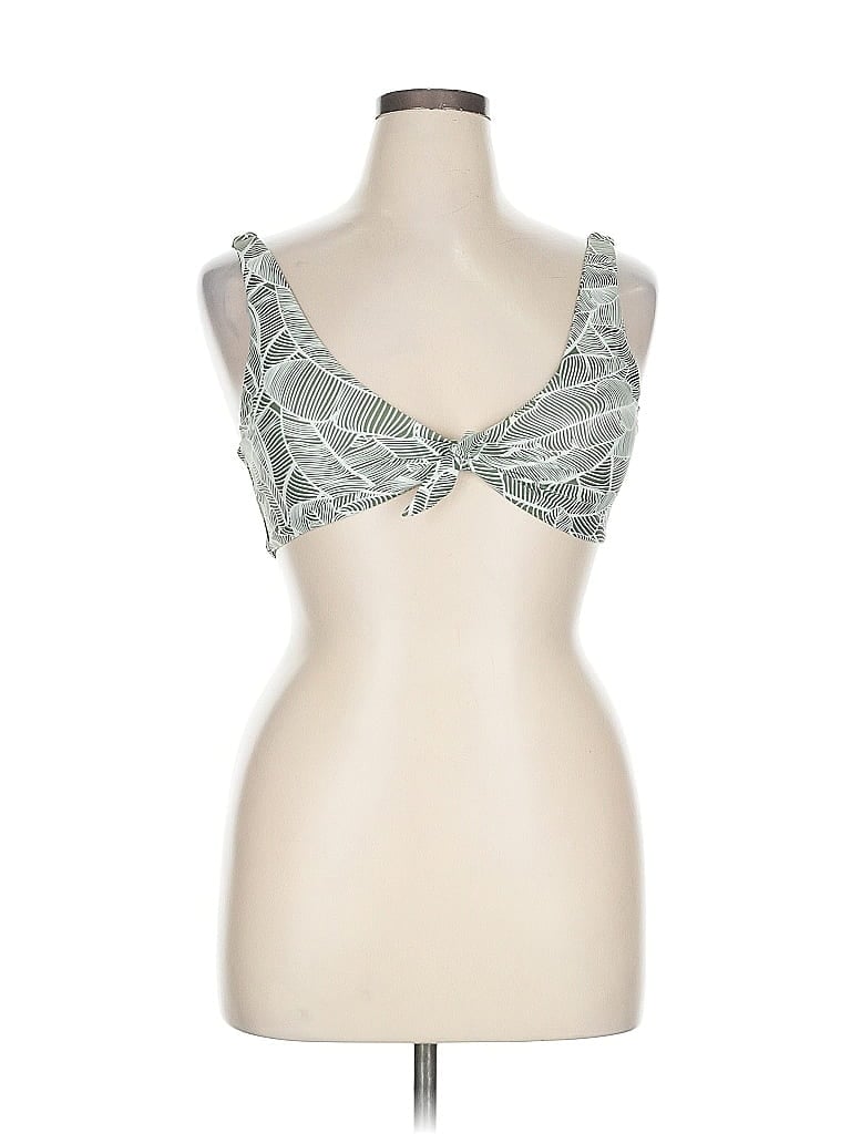 Pre-owned Unbranded Tank Top Green Tropical Pattern Plunge Neckline Tops