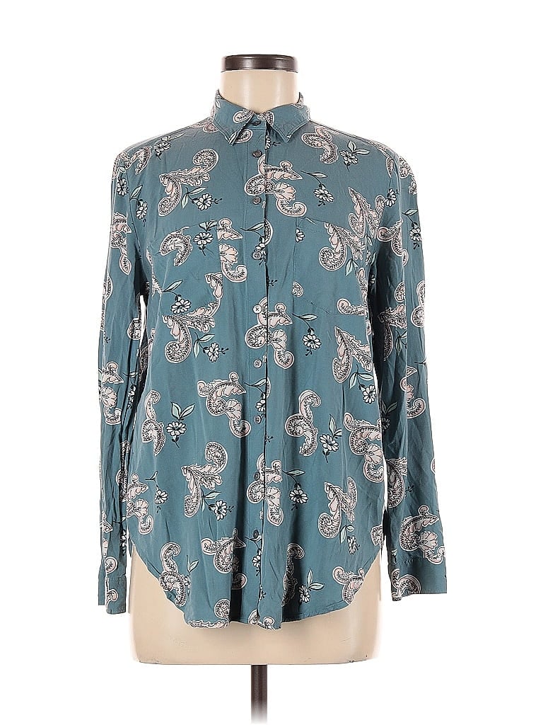Pre-owned Ann Taylor Loft Outlet Long Sleeve Button Down Shirt In Blue