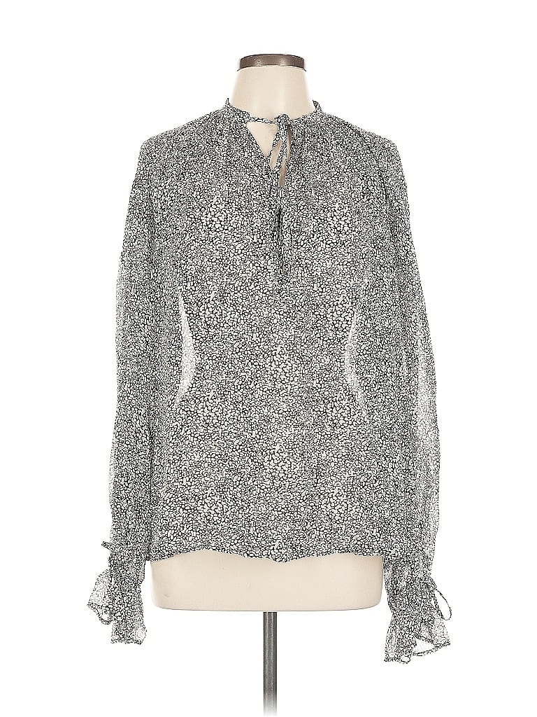 Pre-owned Anine Bing Long Sleeve Silk Top Black Tie Neck Tops