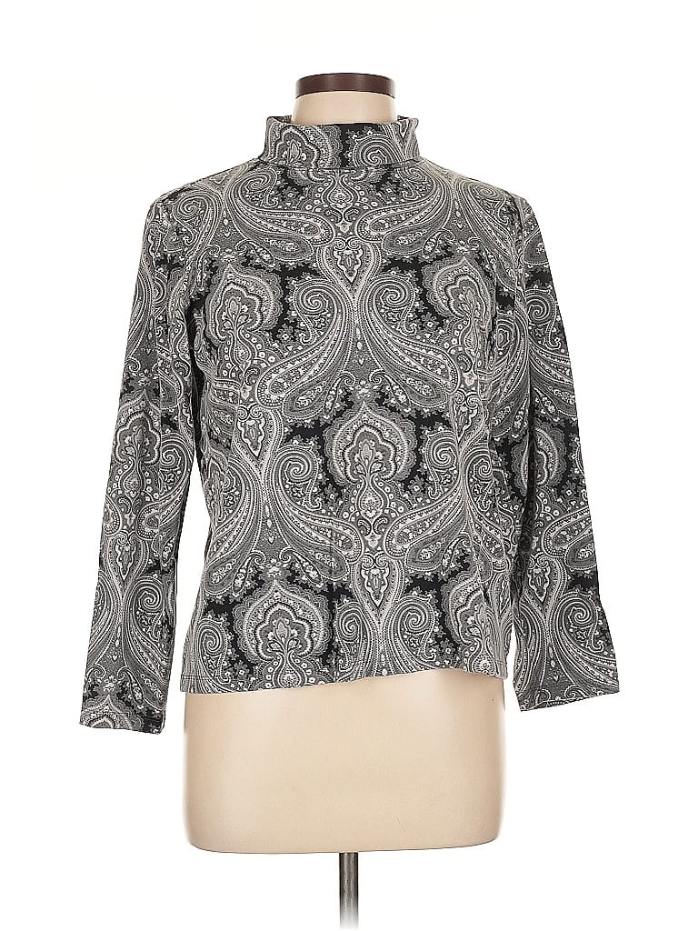 Pre-owned Lands' End Long Sleeve Blouse In Gray