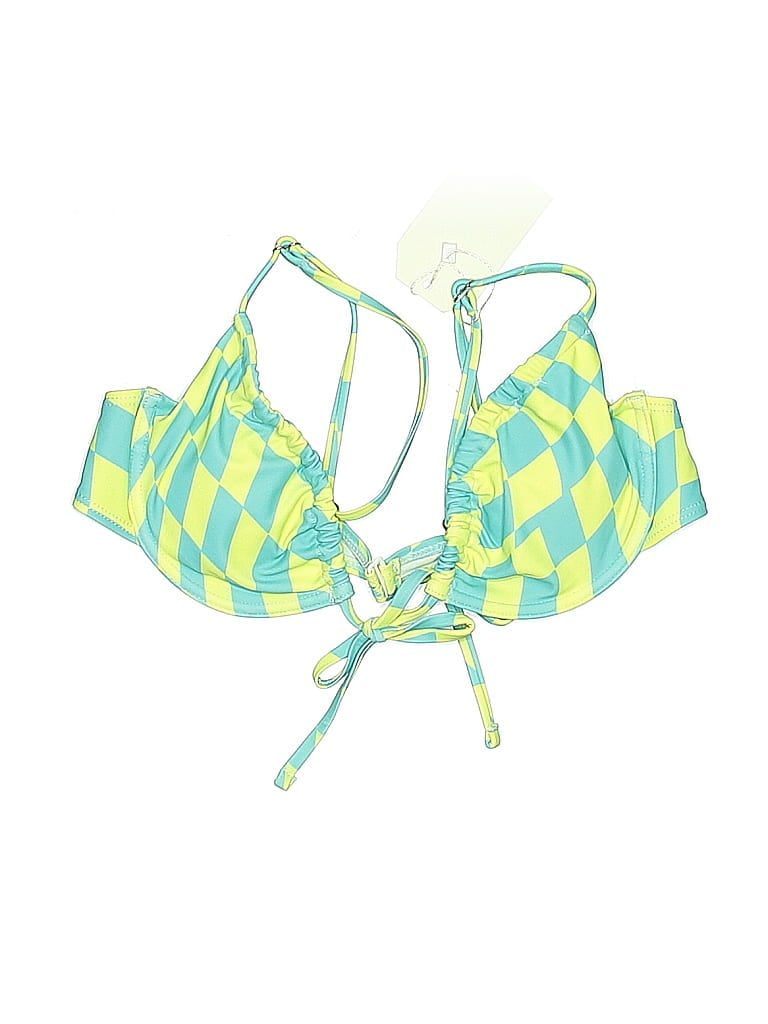 Aurelle Swimsuit Top Yellow Argyle Pattern Swimwear In Green