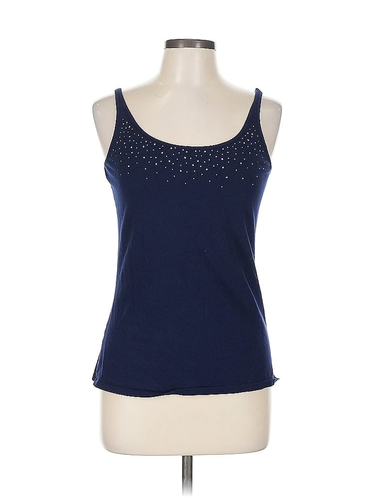 Pre-owned Ny & C Tank Top Blue Solid Pattern Halter Neckline Tops