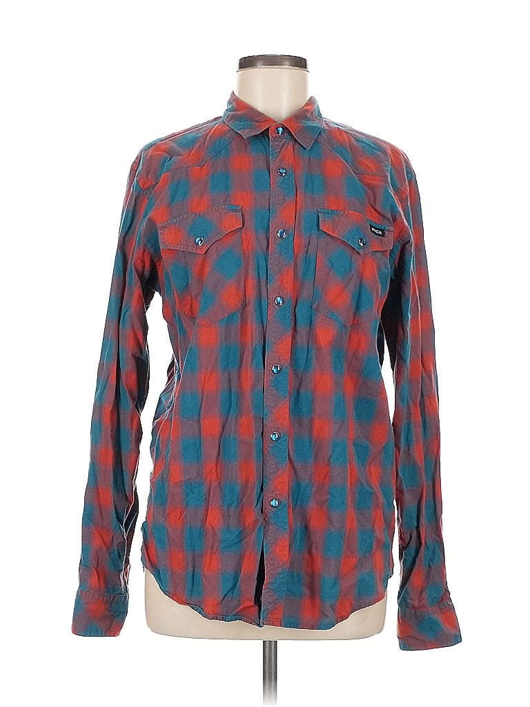 Pre-owned Rvca Long Sleeve Button Down Shirt In Red
