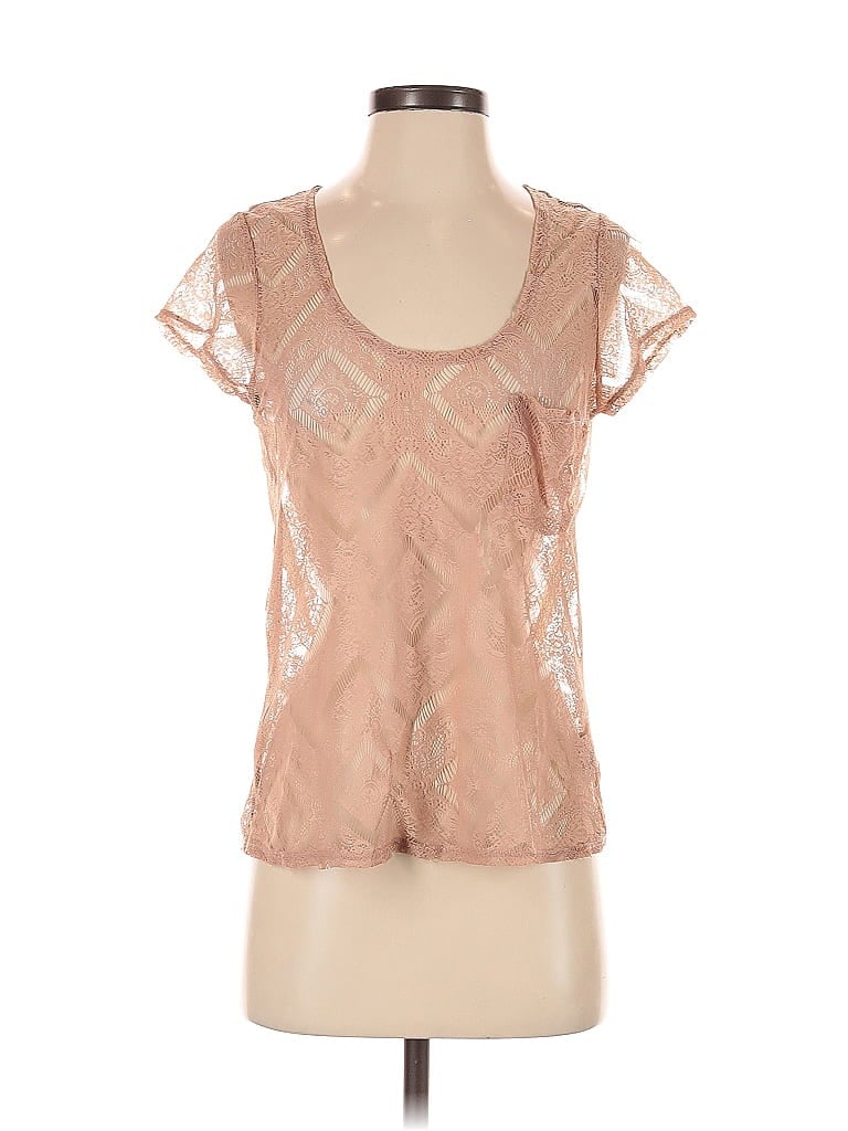 Pre-owned Kimchi Blue Short Sleeve Top Tan Sweetheart Neckline Tops In Brown