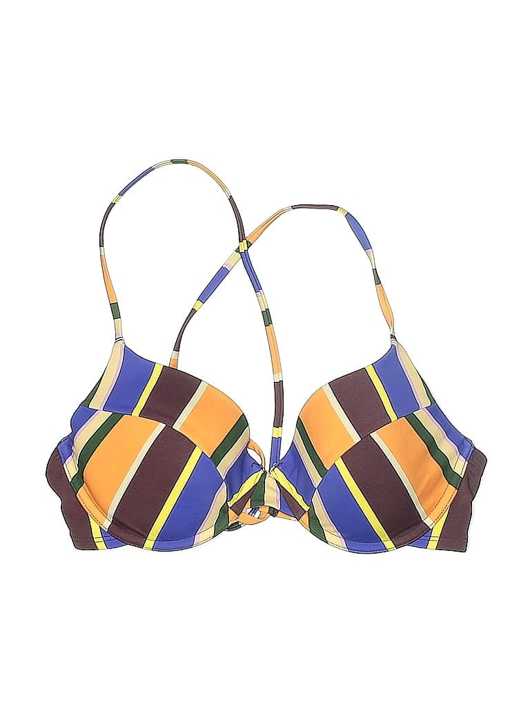 Pre-owned Out From Under Swimsuit Top Brown Argyle Pattern Swimwear