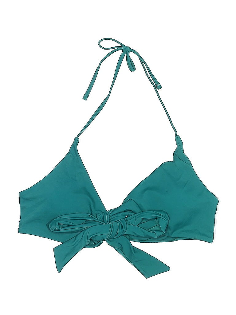 Pre-owned Shekini Swimsuit Top Teal Solid Pattern Swimwear In Blue