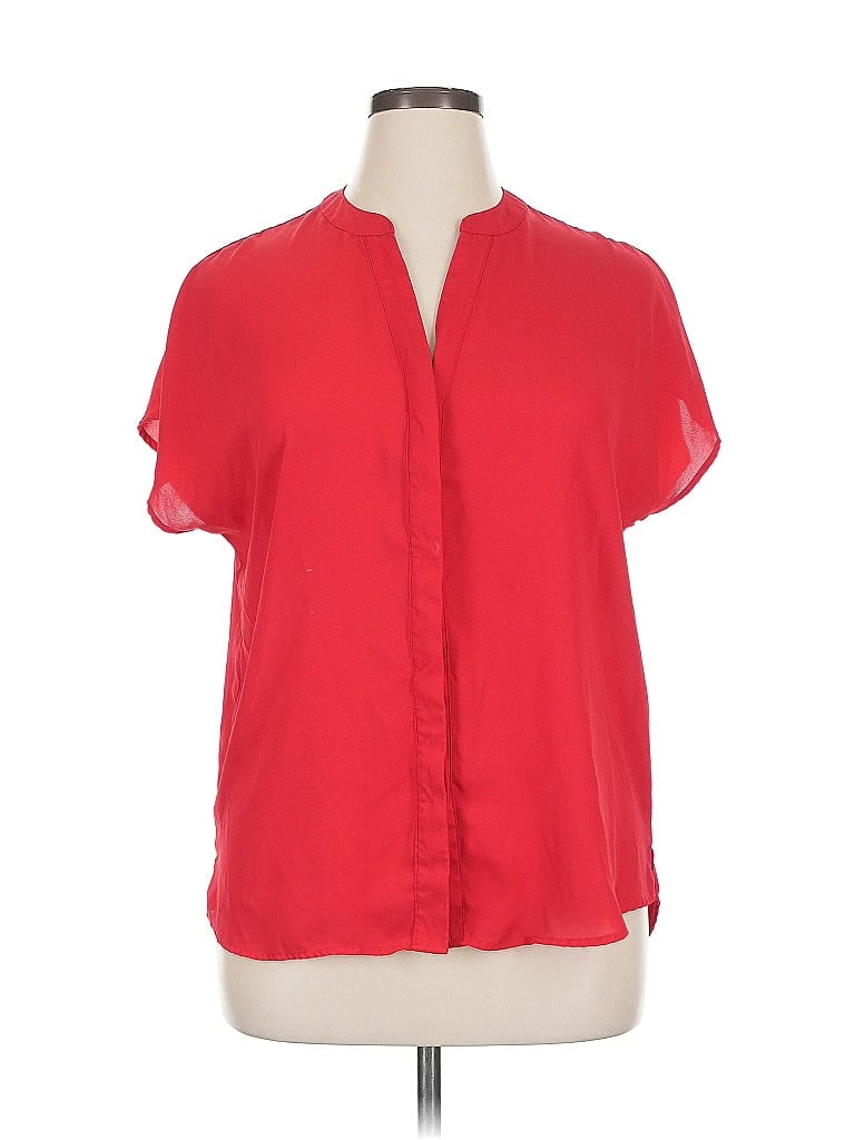 Pre-owned Adrianna Papell Short Sleeve Blouse In Red