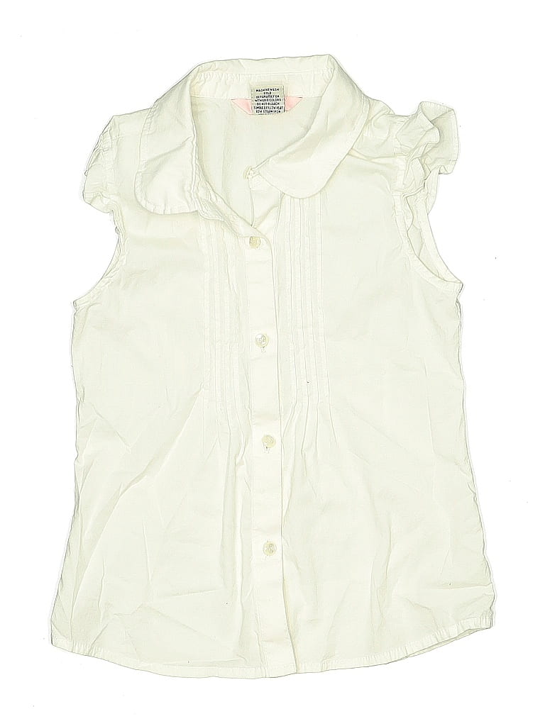 Pre-owned E-land Kids' Sleeveless Button Down Shirt In White