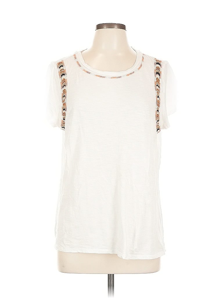 Pre-owned Ann Taylor Loft Short Sleeve Top White Cold Shoulder Neckline Tops