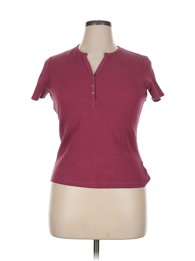 Pre-owned Assorted Brands Short Sleeve Henley Shirt In Burgundy