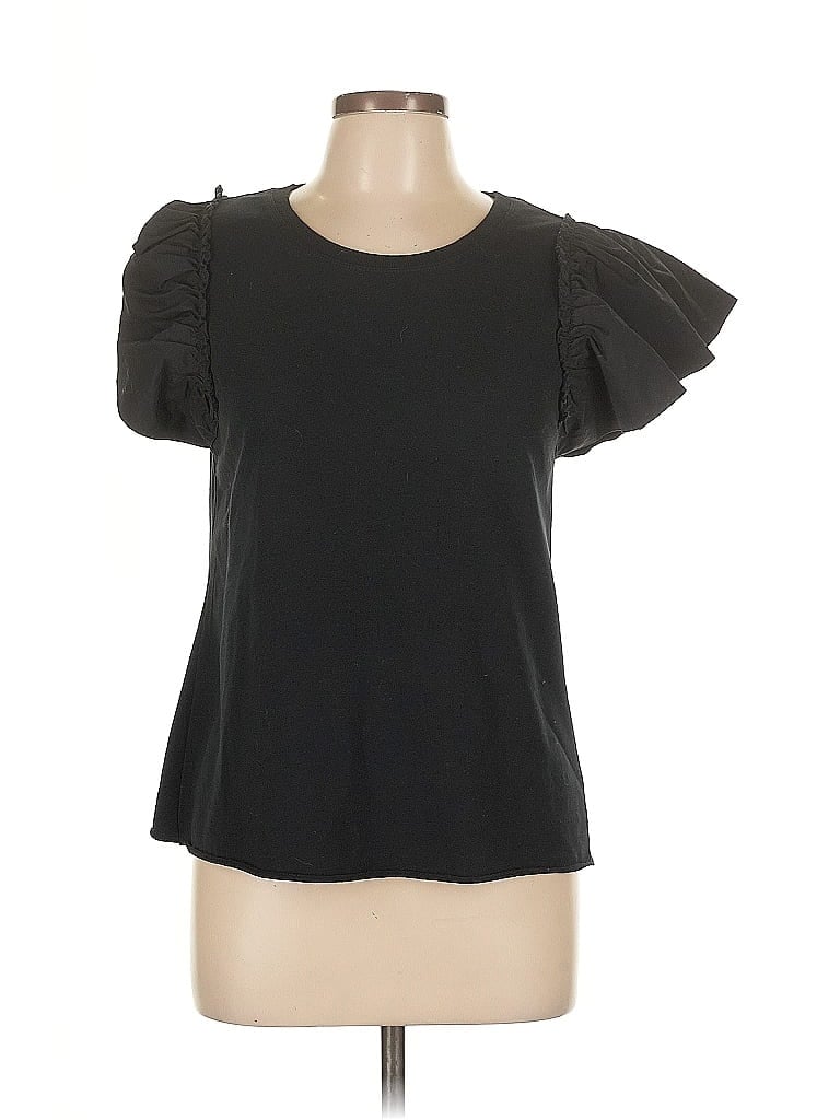 Click to view more detailed imagery on our partner's website Pre-owned Sundays Short Sleeve Top Black Ruffles Neckline Tops