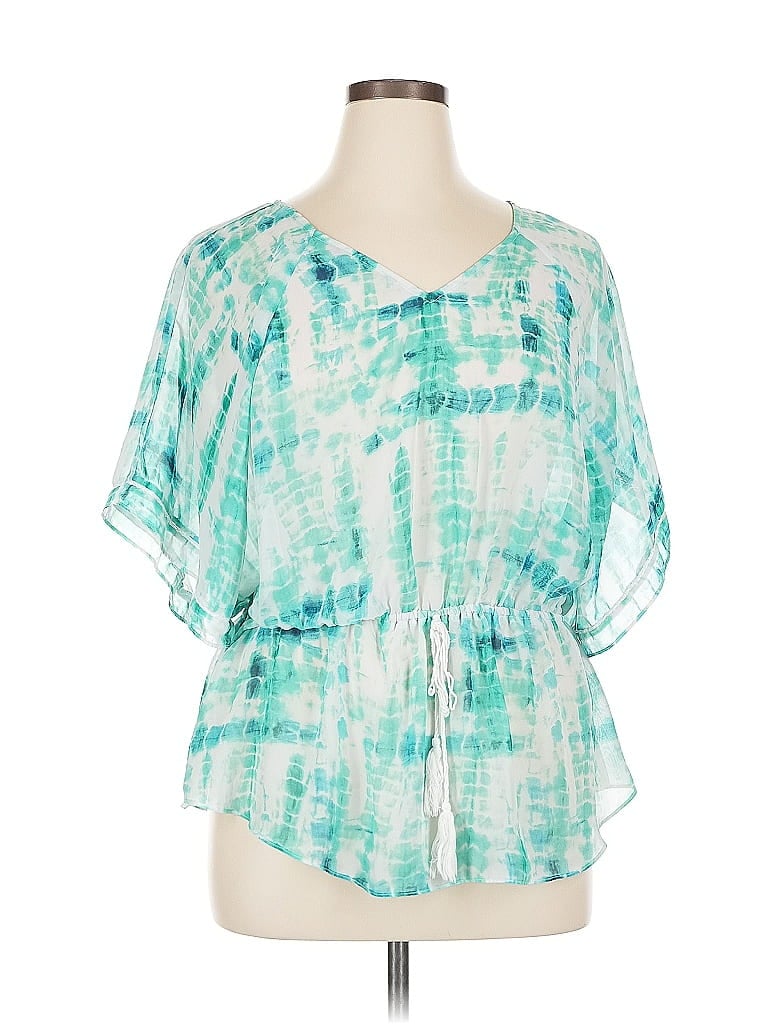 Pre-owned A.n.a. A New Approach Short Sleeve Blouse In Blue