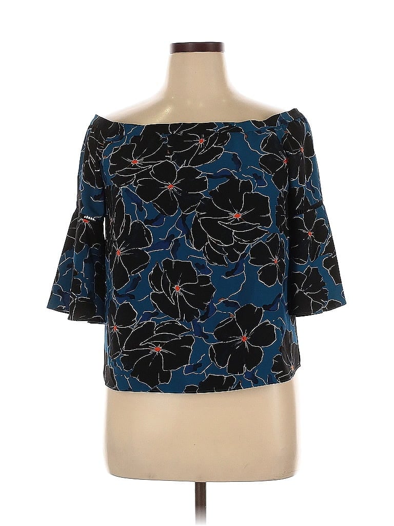 Pre-owned Cooper & Ella 3/4 Sleeve Top Blue Off The Shoulder Neckline Tops