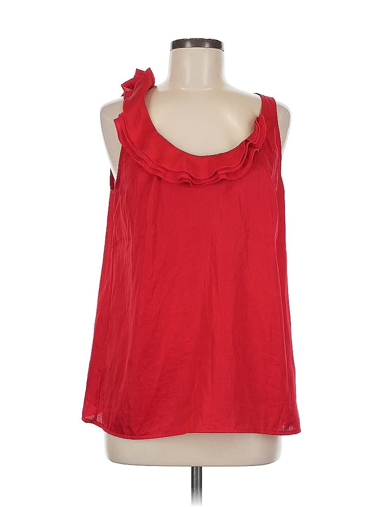 Pre-owned Ann Taylor Loft Tank Top Red Ruffles Neckline Tops